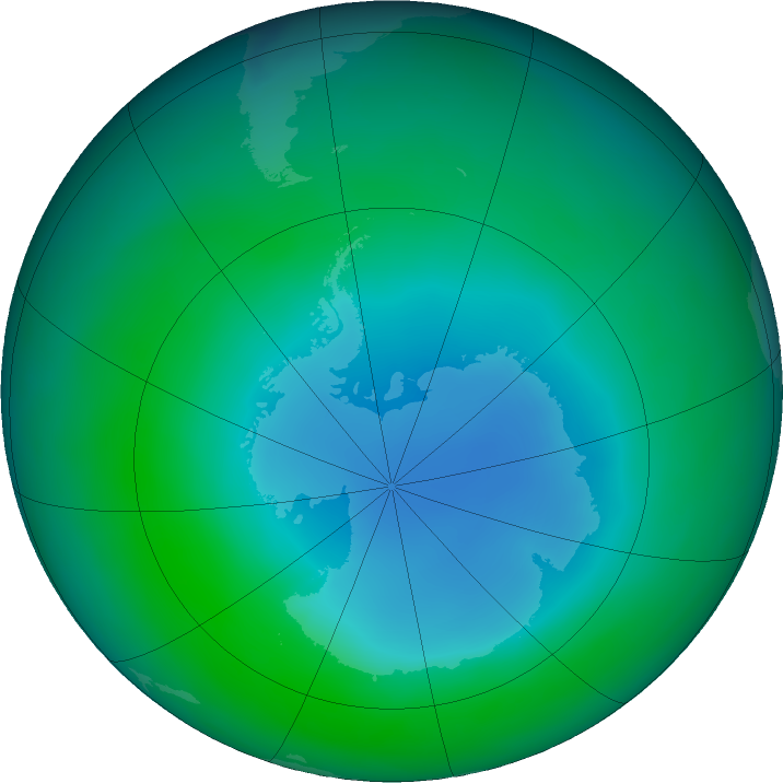 Antarctic ozone map for December 2021